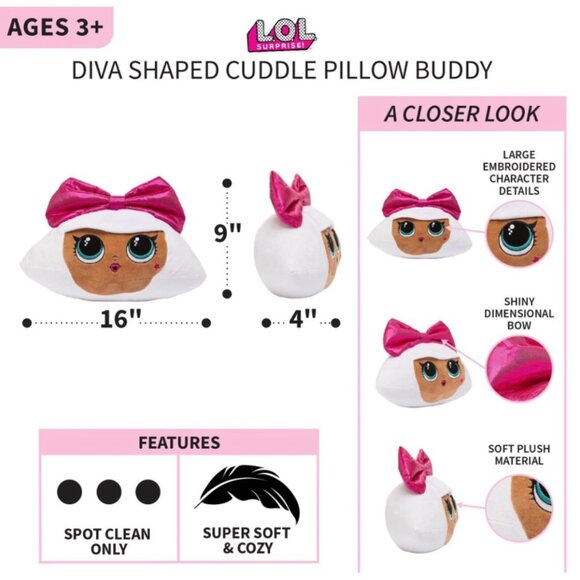 LOL SURPRISE! Doll PILLOW Diva Character Plush Cuddle 18" Wide x 12" High - Picture 6 of 8